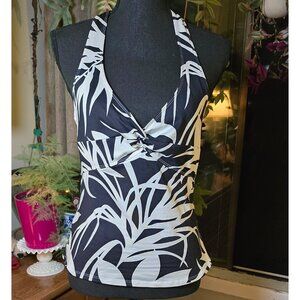 Tommy Bahama Island Breeze Black/White Underwire Halter Tankini Top M